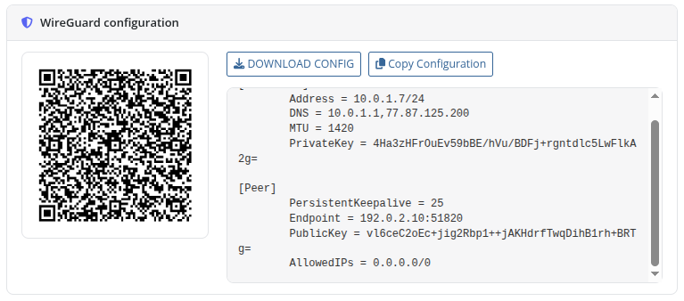 WireGuard config + QR