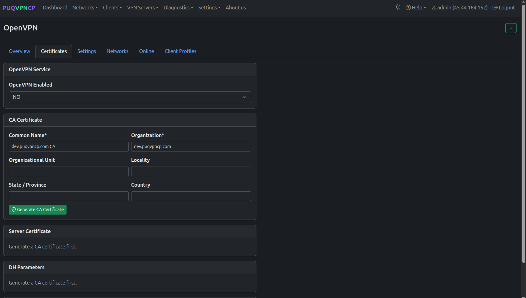 Certificates — initial setup