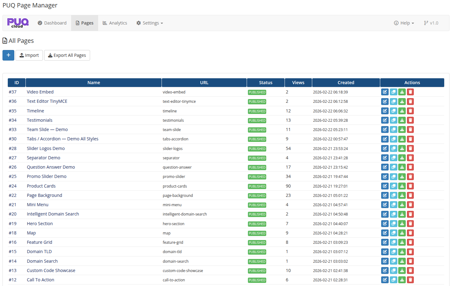 Admin Area Pages