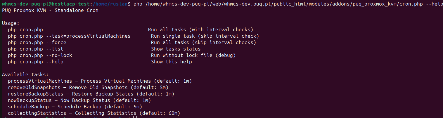 CLI help output