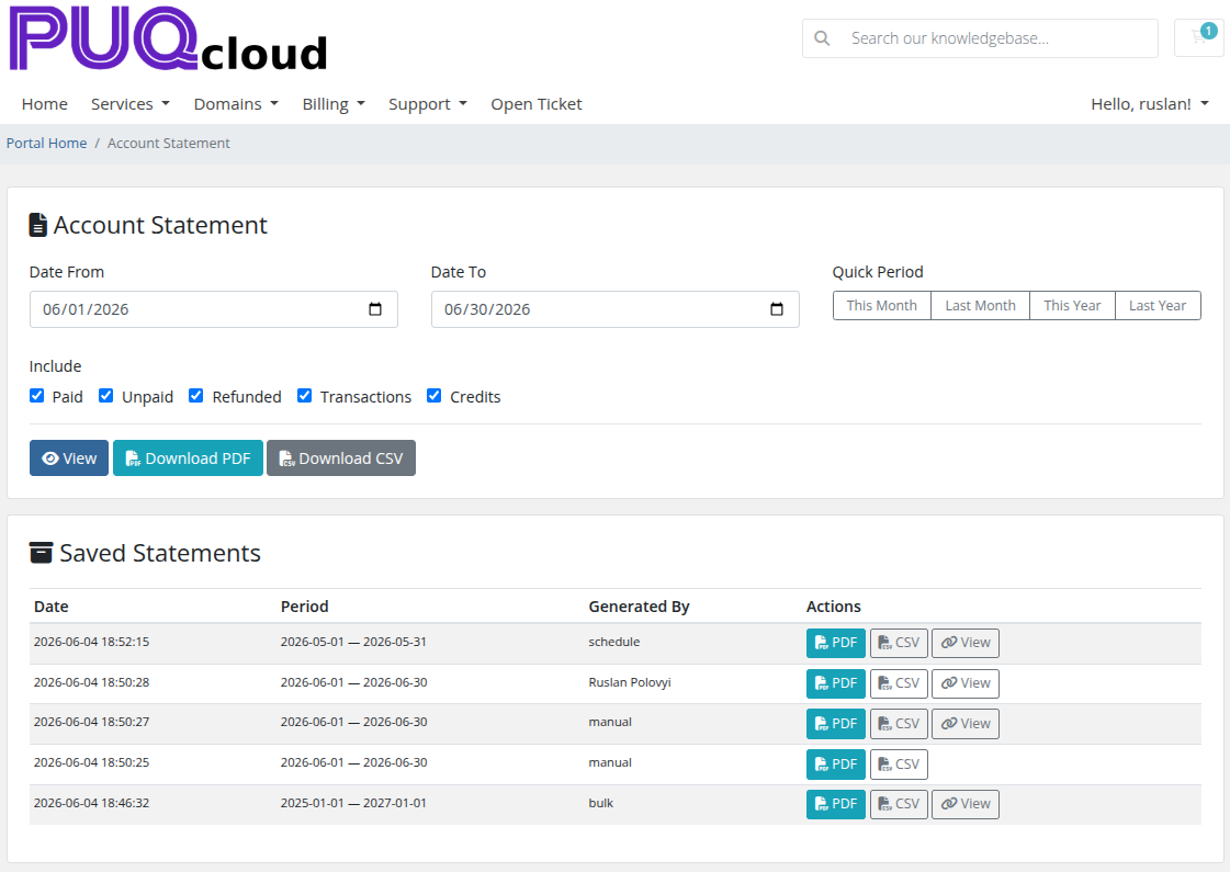 Client area interface overview