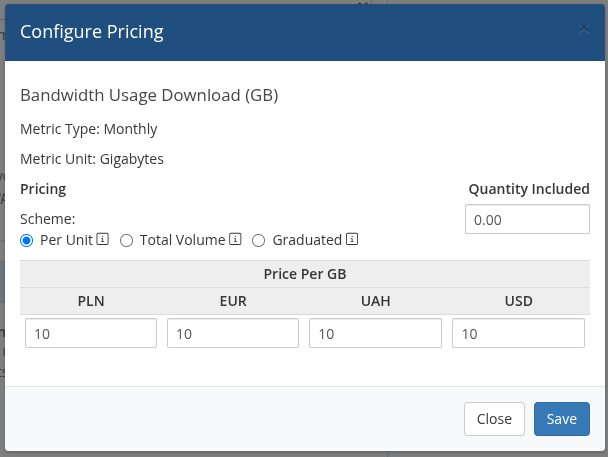 Configure pricing — Download metric