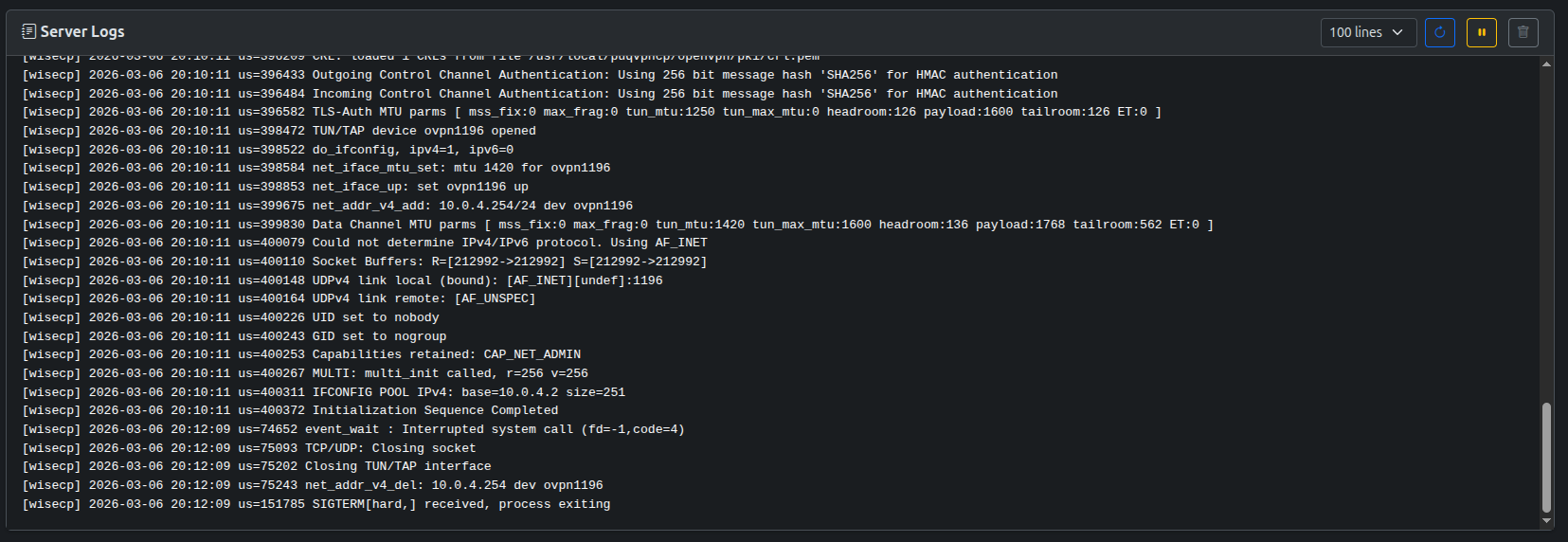 Diagnostics: OpenVPN — server logs