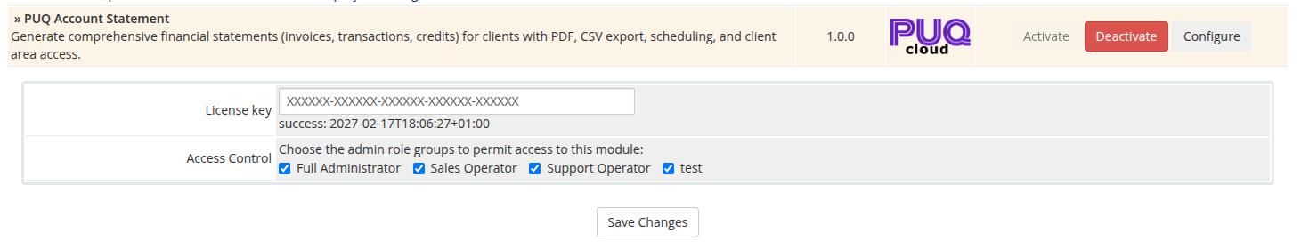 Addon activation — license key and access control