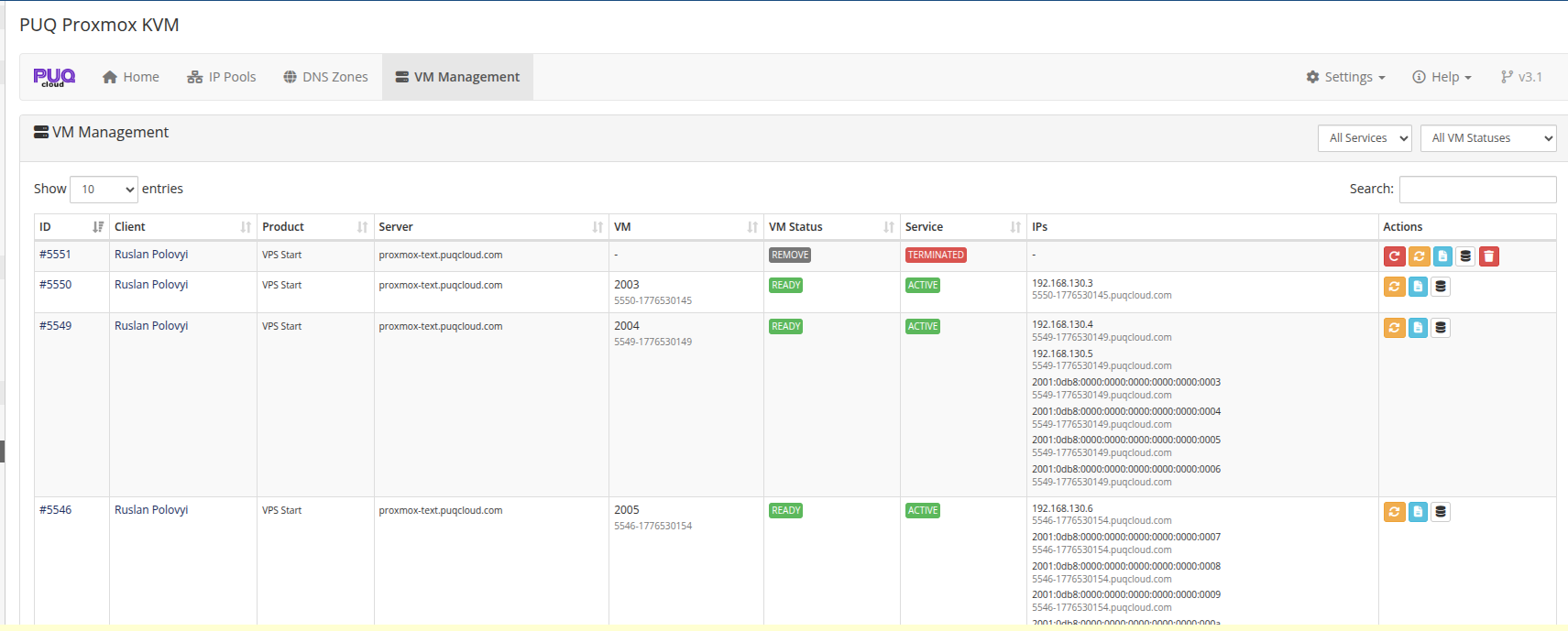 VM Management with active services