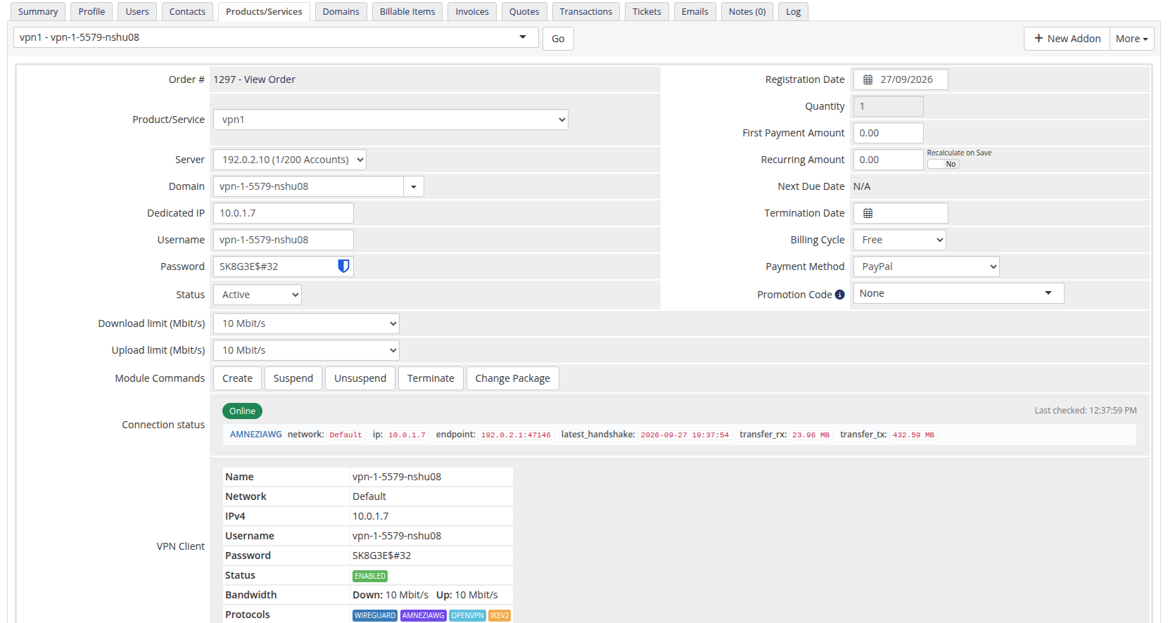 Admin area product information
