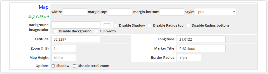 Map widget in the page editor