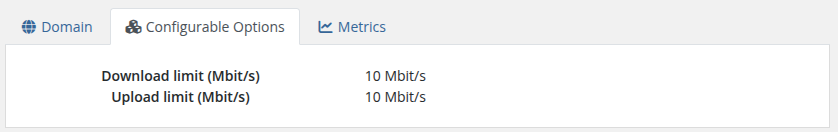Client area — Configurable Options tab