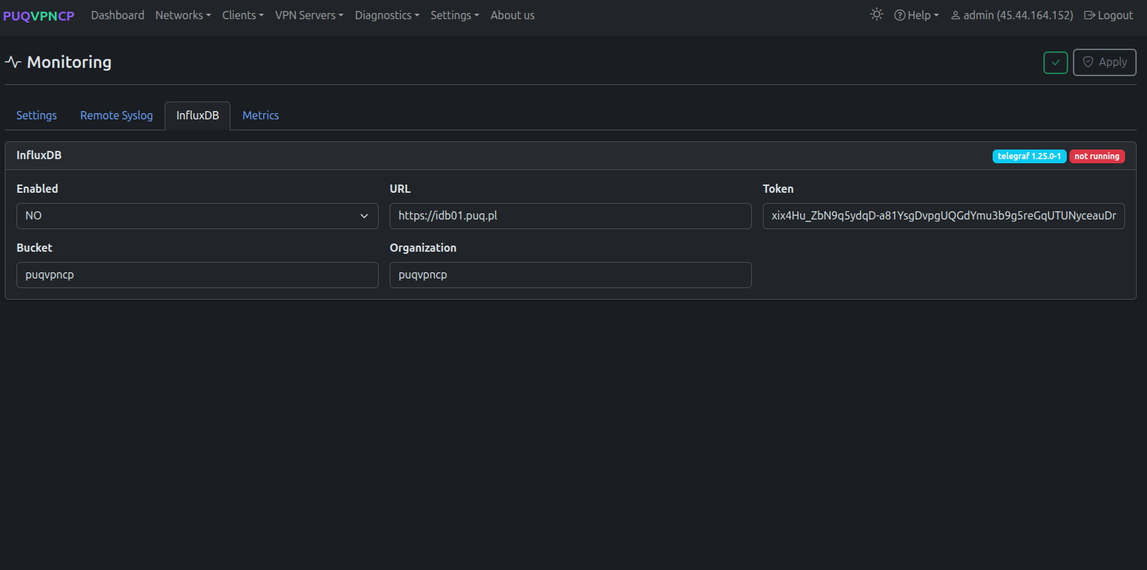 InfluxDB config