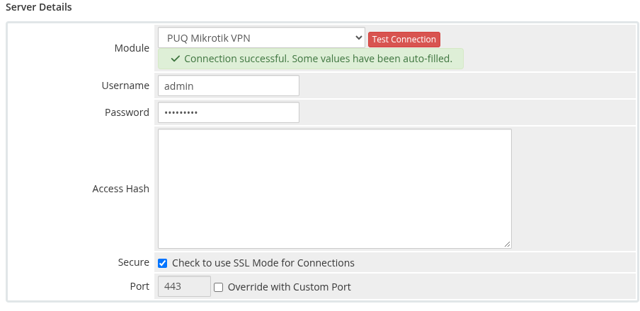 Add server - module settings