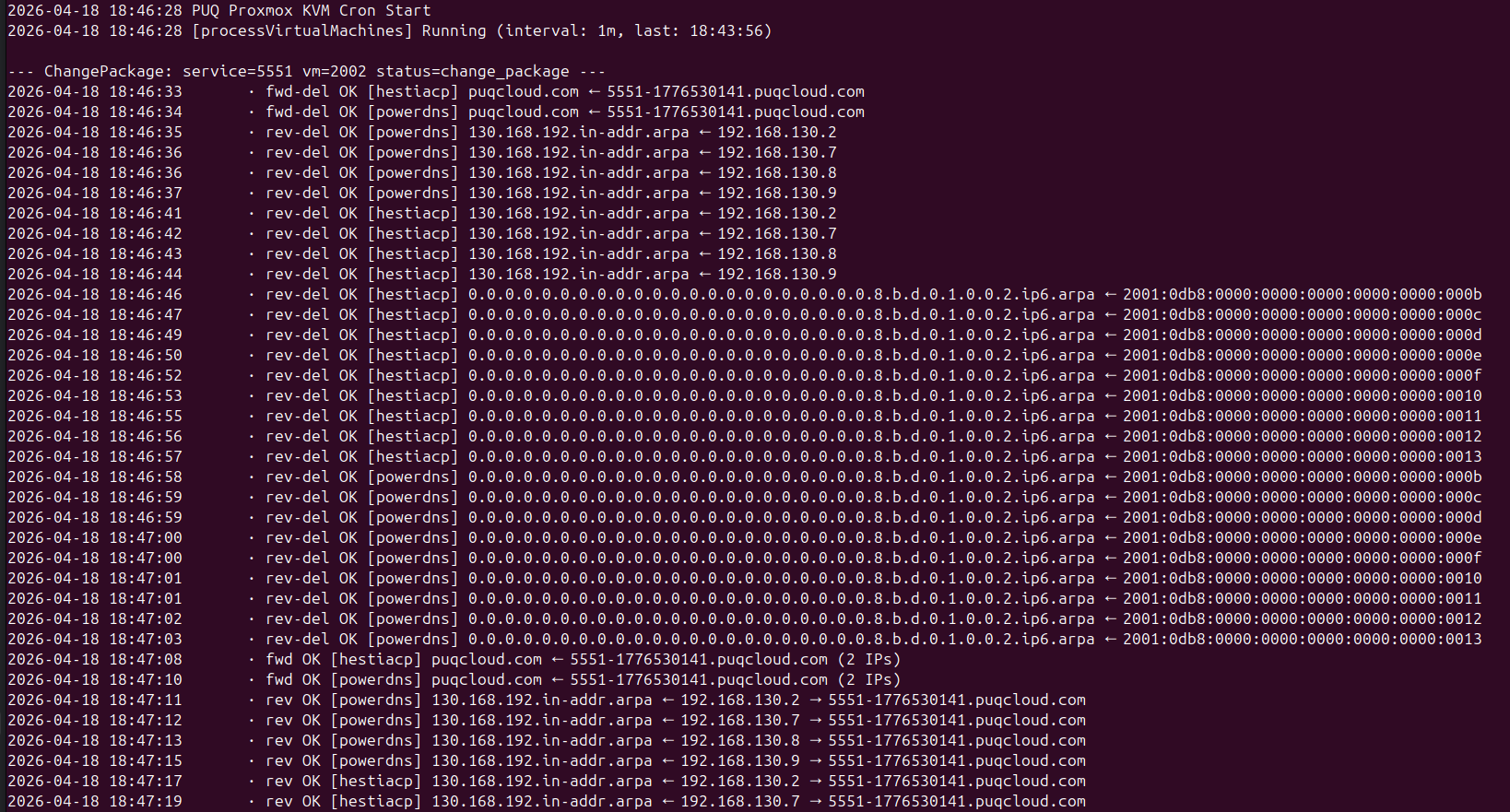 Change package DNS refresh live in cron output