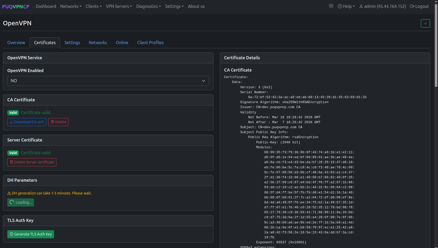 Certificates — generating TLS Auth