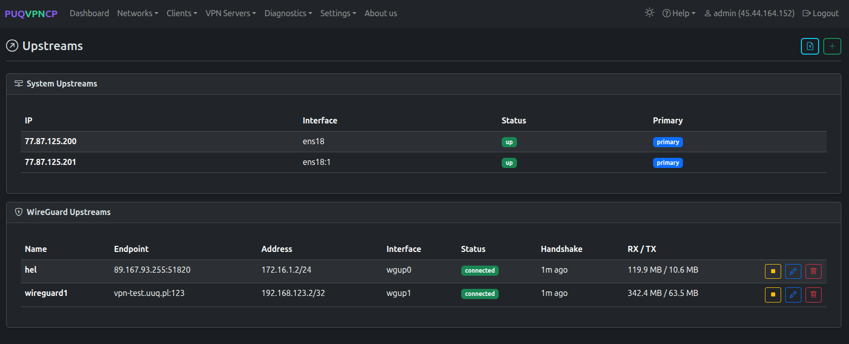 Upstreams list