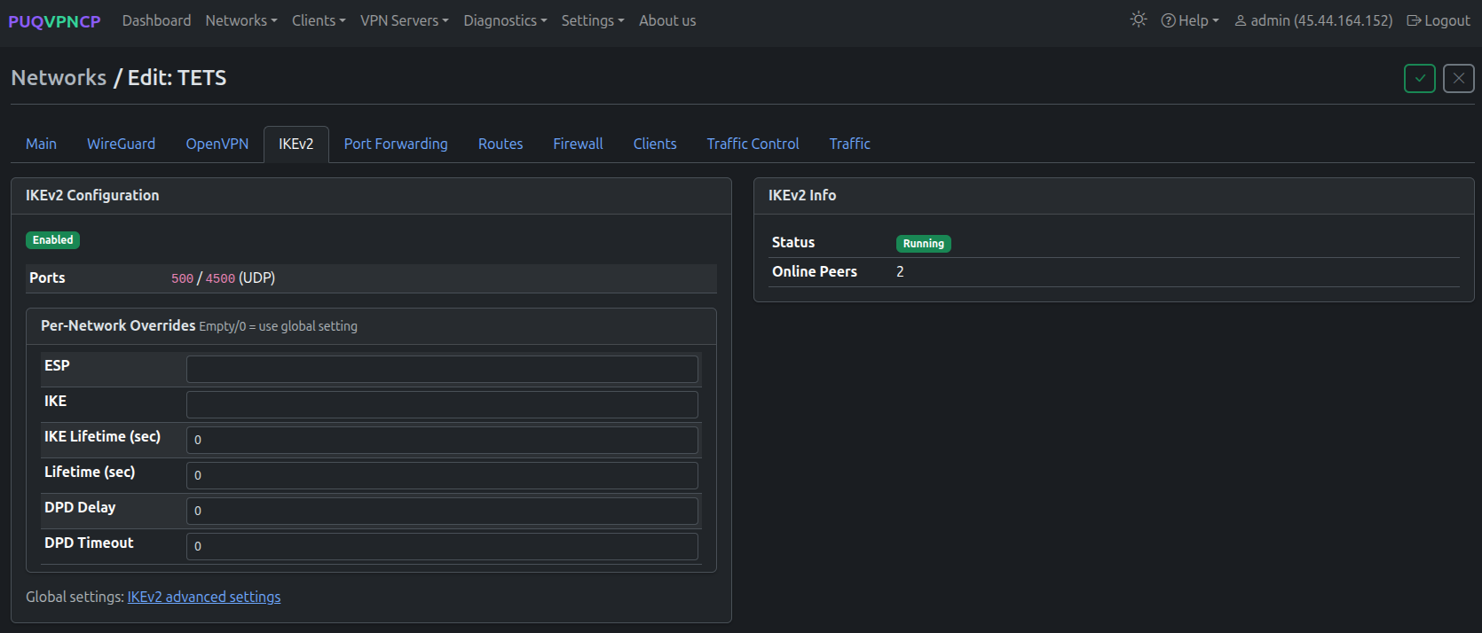Network edit — IKEv2