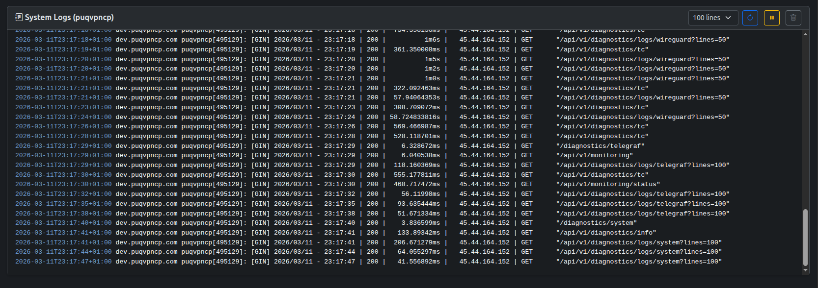 Diagnostics: System — logs