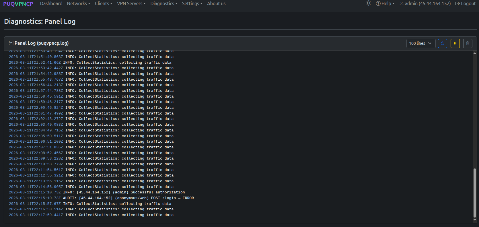Diagnostics: Panel Log