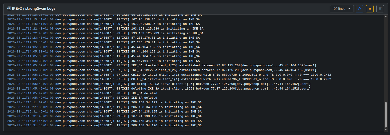 Diagnostics: IKEv2 — logs