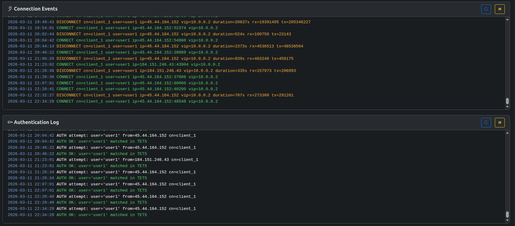 Diagnostics: OpenVPN — logs