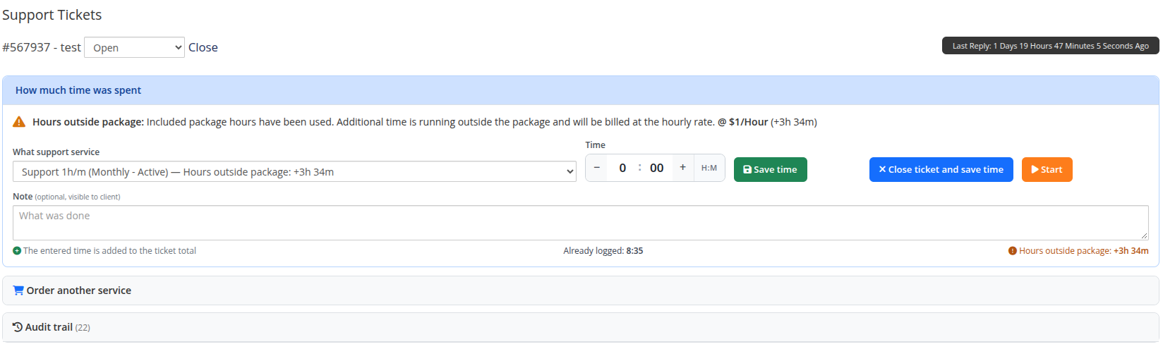 Ticket time-logging form