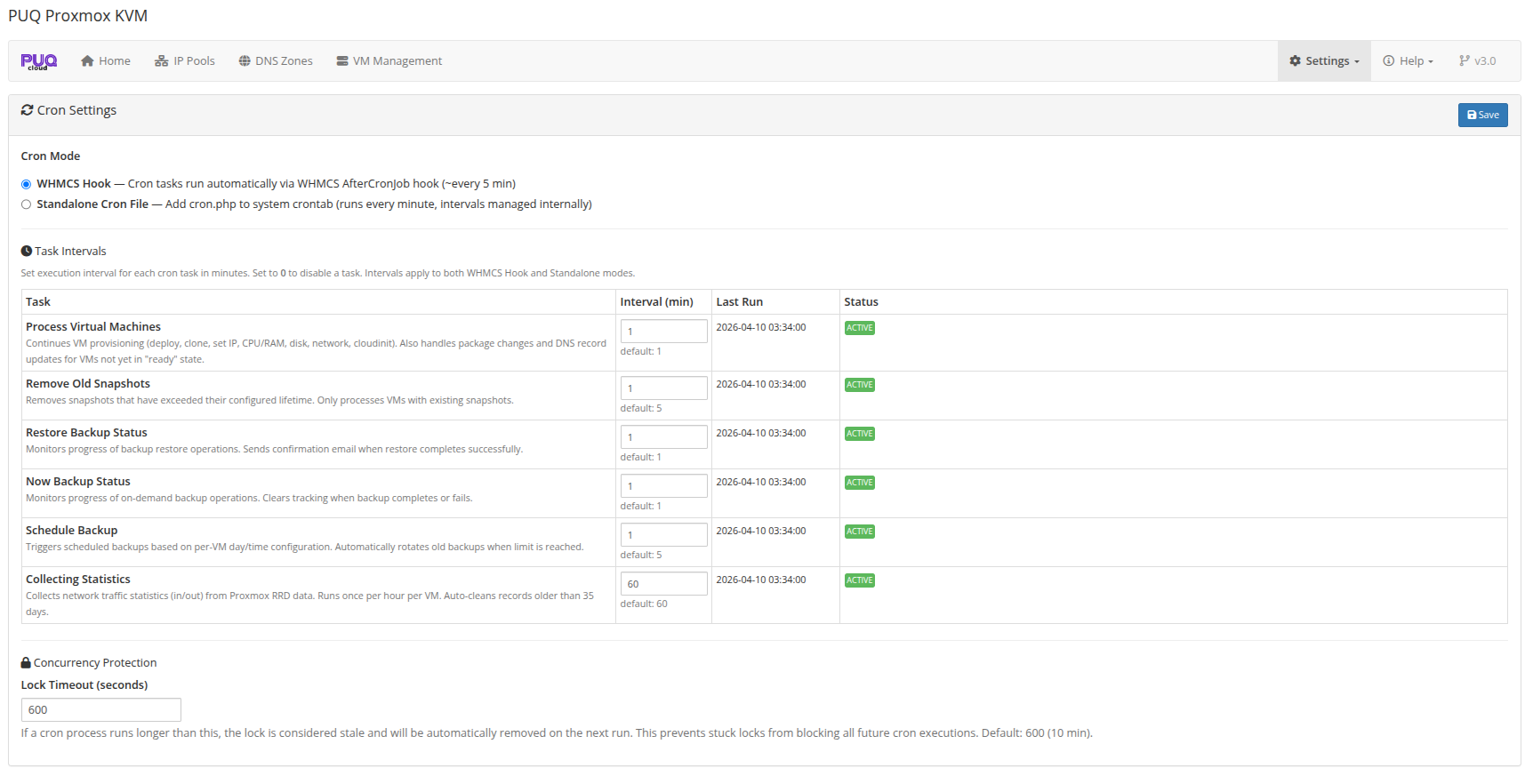 Cron Settings — WHMCS mode