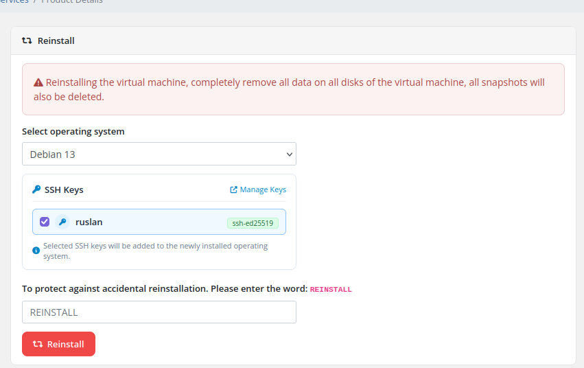 Reinstall page