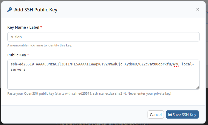 Add SSH Public Key Modal