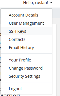 User Profile Menu with SSH Keys