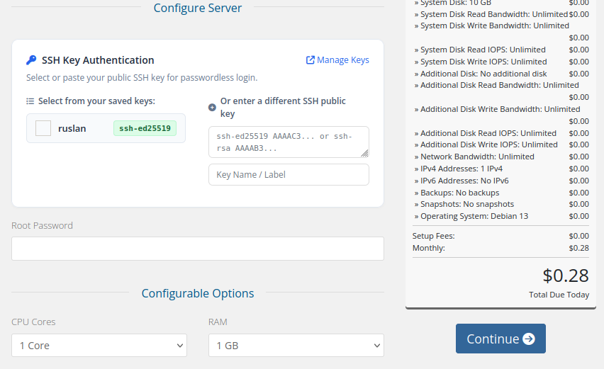 SSH Key Authentication on Order Form